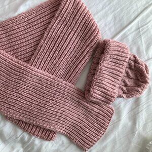 Hand-Knitted Pink Scarf and Hat Set